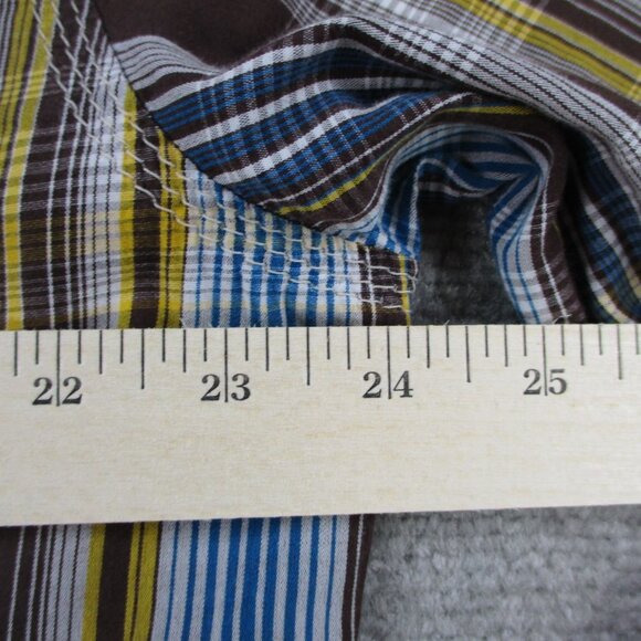 True Religion Shirt Mens 3XL Brown Blue Plaid Pearl Snap Button Western Pockets - Picture 9 of 11